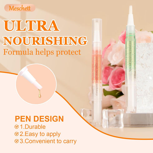 Meschett 4PCS Cuticle Oil Pens with Nail File, Natural Ingredients Nail Pen Oil for Repairing Cracked Fingernails