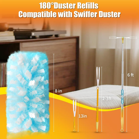 Swilsweep 20 Count 180 Duster Refills Compatible with Swiffer Duster, Disposable Multi-Surface Microfiber Cleaning