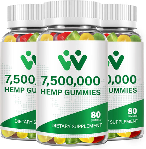 3 Packs Organic Hemp Gummies, 7,500,000 High Strength, High Potency Hemp Oil Infused Gummies, Natural Hemp Candy