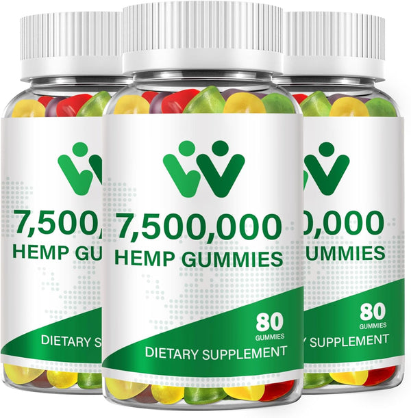 3 Packs Organic Hemp Gummies, 7,500,000 High Strength, High Potency Hemp Oil Infused Gummies, Natural Hemp Candy