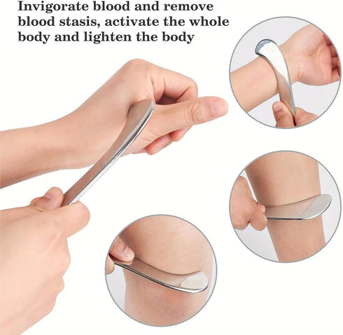 Yiodauh 4 Scraping Massage Tool Pcs Stainless Steel Myofascial Gua Sha Board, Handheld Neck And Shoulder Release Knife