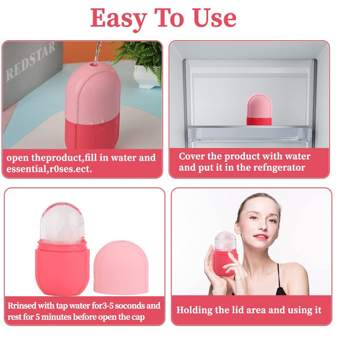 Facial Skincare Ice Roller Mold, Ice Roller for Face and Eye, Beauty Cube for Skin Brightening, Pink Set