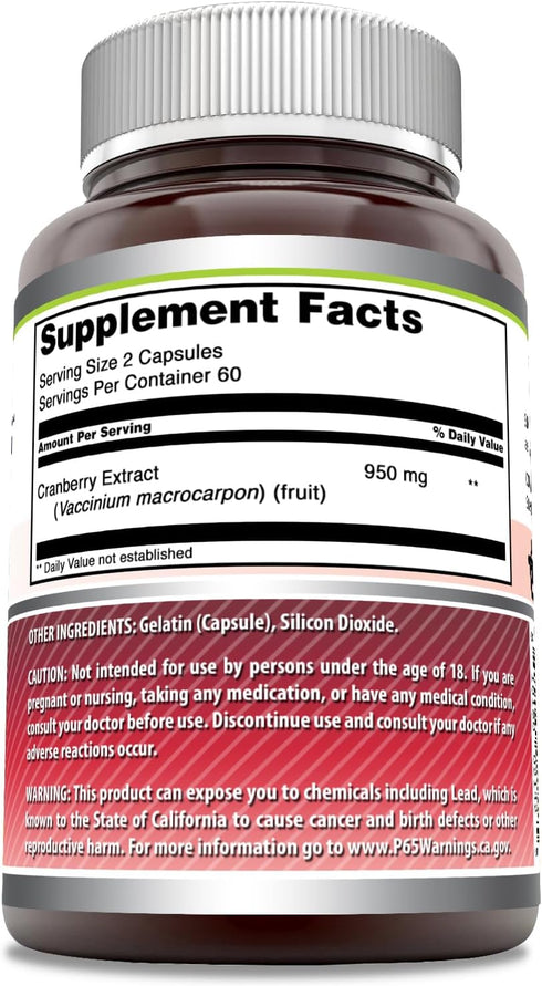 Amazing Formulas Cranberry Extract Supplement | 950 Mg Per Serving | 120 Capsules | Non-GMO, Gluten Free, Made in USA