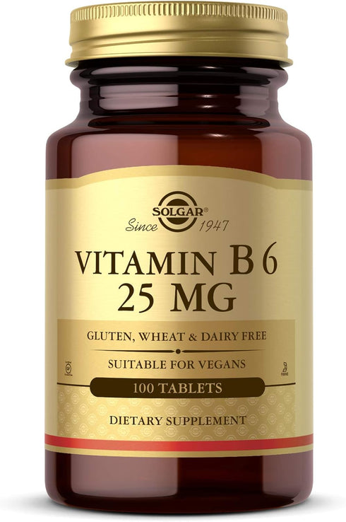 Solgar Vitamin B6 25 mg, 100 Tablets - Supports Energy Metabolism, Heart Health & Healthy Nervous System - B Complex
