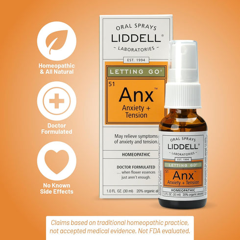 Liddell Letting Go - Homeopathic Oral Spray for Anxiousness, Stress, Restlessness - Natural Calm, 1.0 fl. Oz.