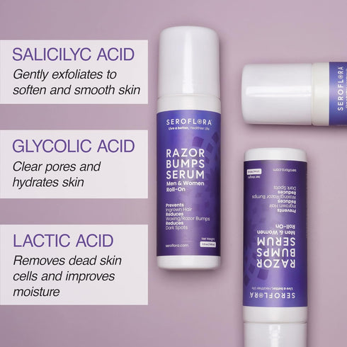 Razor Bumps Serum for Women, Ingrown Hair Treatment for Bikini Area, After Shave & Waxing, Roll-On for Face, Legs, Body