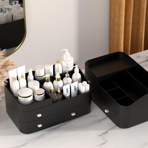 MIUOPUR Makeup Organizer for Vanity - Large Capacity Desk Organizer with Drawers for Cosmetics (Black)