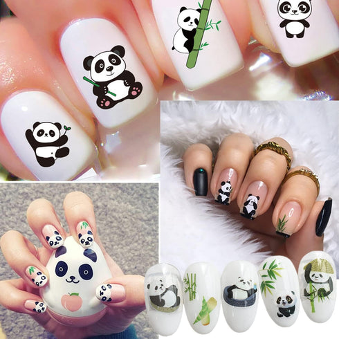 Panda Nail Art Stickers, Cartoon Bear Nail Self-Adhesive Sticker Design, Holographic Cute Bear Flowers Leaf Nail Art Decals Supplies for Women Girls Manicure Animal Decoration Resin Pet Transfer Decal by Vezocim