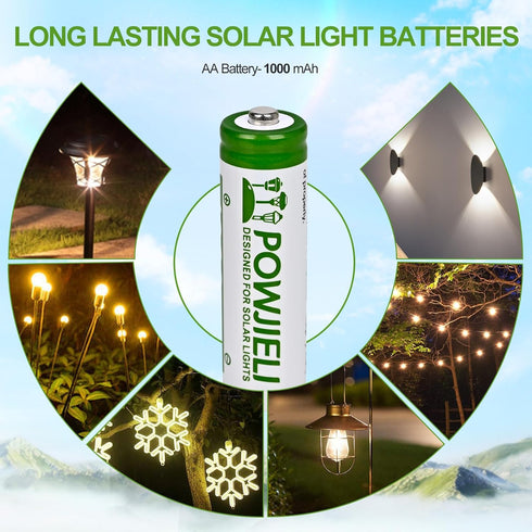 POWJIELI AA,1000mAh 1.2V Lights(Pack 16) Ni-MH Rechargeable Batteries Double A High Capacity Precharged Solar Batteries