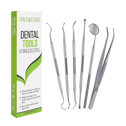 6-Pack Dental Tools, Stainless Steel Teeth Cleaning Kit for Dentist, Personal, Pets - Tartar & Plaque Removal