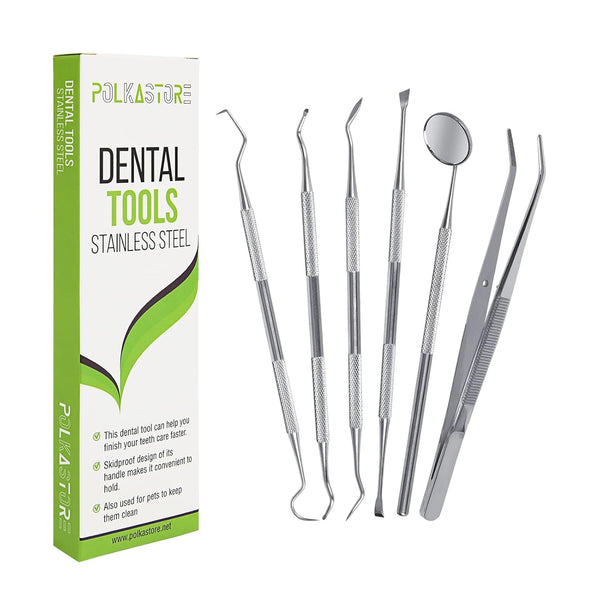 6-Pack Dental Tools, Stainless Steel Teeth Cleaning Kit for Dentist, Personal, Pets - Tartar & Plaque Removal