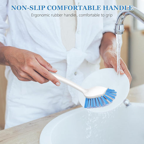 SetSail Dish Brush with Handle, 2 Pack Stiff Bristles Dish Scrubber for Cleaning Dishes, Pots, and Pans
