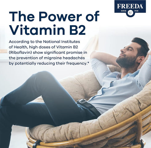 Freeda Vitamin B2 Riboflavin 50mg for Energy Metabolism, Migraine Relief, 100 Ct, Kosher, Vegan