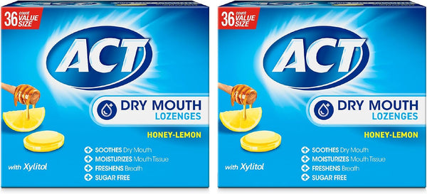 ACT Dry Mouth Lozenges with Xylitol, Soothes, Moisturizes & Freshens, Honey-Lemon, Value