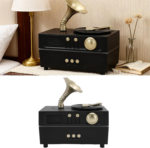Retro Aromatherapy Humidifier, Unique USB Bluetooth Gramophone Style Vintage Oil Diffuser Cool Mist Machine for Home
