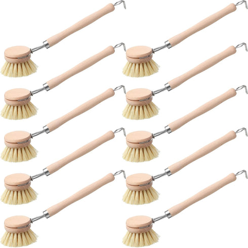 Maxdot 10 Pcs Kitchen Dish Brush with Beechwood Handle Natural Wooden Handle Scrub