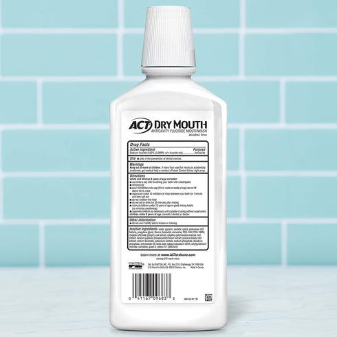 ACT Dry Mouth Anticavity Mouthwash, Zero Alcohol Fluoride, Soothing Mint, 33.8 fl. oz.
