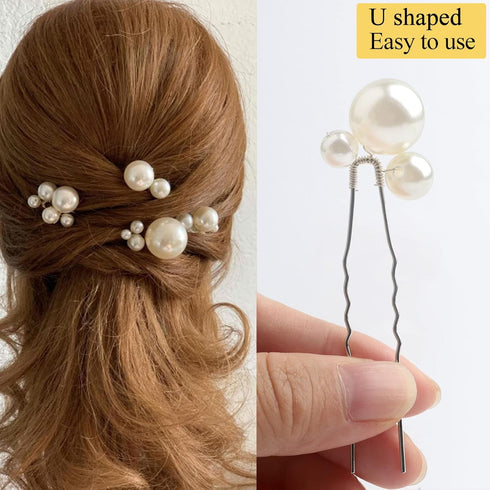 Wedding Pearl Hair Pins (12 PCS), U Shaped Hair Accessories for Bridal Women in Silver