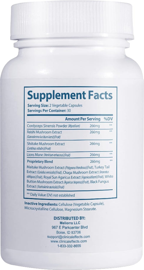 Clinical Effects Mushroom Formula 10, Natural Supplement for Focus, Mood, Brain Booster Support, 60 Veggie Capsules
