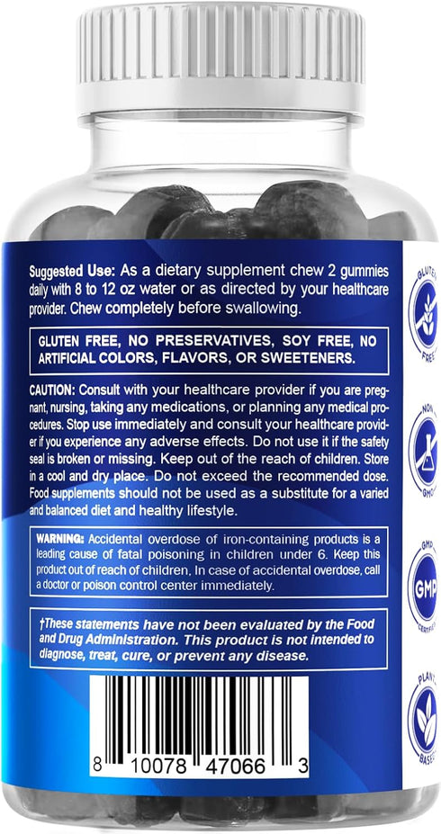 Vitamatic Iron Gummies Supplement - 60 Vegan Gummies for Women & Men, 20mg Serving with Vitamin C