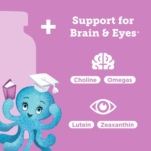 Gummies 60ct Hyland's Kids Multivitamin + Brain & Eye Health, Sugar Free Natural Mixed Berry Flavored with Choline