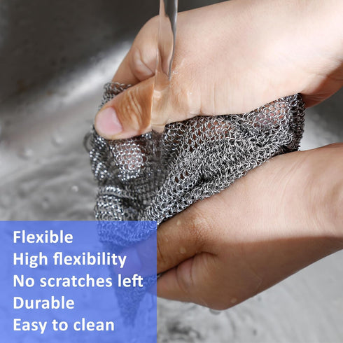 Penhderm 316L (18CM*18CM) Stainless Steel Cast Iron Cleaner, Chainmail Scrubber,Kitchen Tool,Chain Mail Scrubber Cast