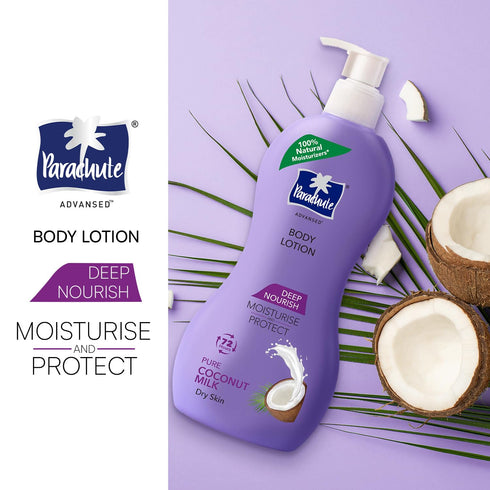 Parachute Advansed Deep Nourish Body Lotion, 100% Natural with Pure Coconut Milk, 13.5 Fl. oz, 72h Moisturization for