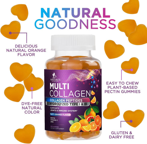 Collagen Gummies for Women with Vitamin C, Zinc & Biotin - Hydrolyzed Protein Type 1 & 3 Multi Collagen Peptides