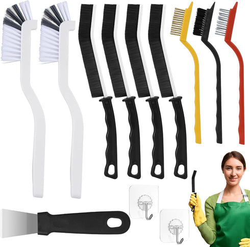 Tedmax Crevice Cleaning Brush,12 Pcs Cleaning Supplies Cleaning Brush Tools,Hard Bristle Cleaning Brushes
