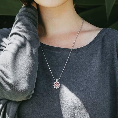 INFUSEU Essential Oil Diffuser Necklace, Aromatherapy Jewelry for Women, Small Lotus Flower Pendant, 7 Lava Rock