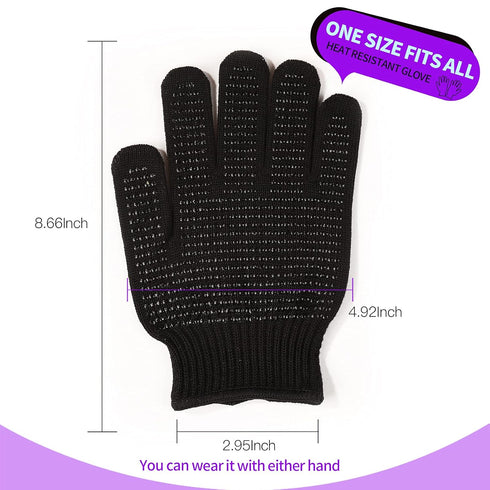 Teenitor Heat Resistant Glove with Silicone Bumps, Professional Heat Press Gloves for Hair Styling, Black