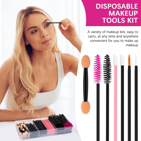 Rolybag Disposable Makeup Applicators Kit - Mascara Wands, Eyeliner Brushes, Lip Applicators with Organizer Box