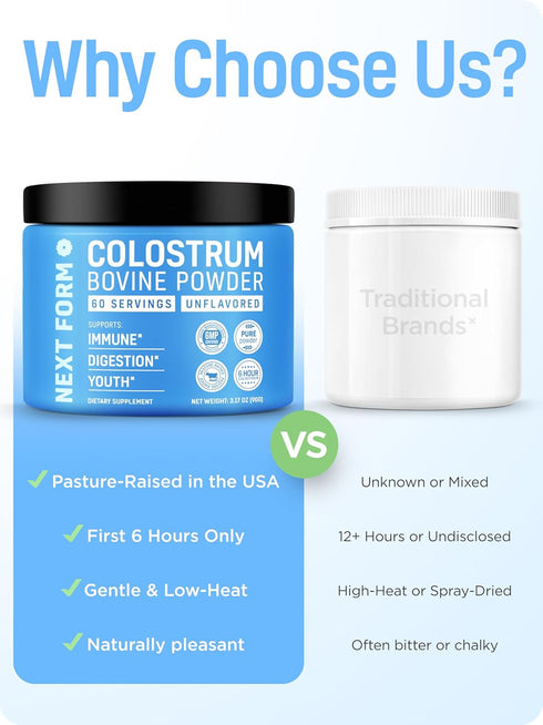 Next Form Immune 3.17 Oz 60 Bovine Colostrum Powder for Women &Men Source of IgG & IgA Grass-Fed, Pure Bovine Colostrum