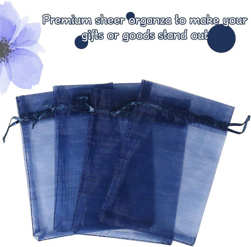 HRX Package 100pcs Organza Gift Bags Navy Blue, 4 x 6 inch Mesh Jewelry Pouches for Small Sample Christmas Candy