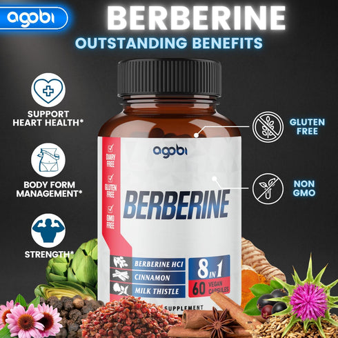 Berberine Supplement with Ceylon, Milk Thistle, Turmeric, Elderberry & More - 60 Counts for Immune, Cardiovascular &