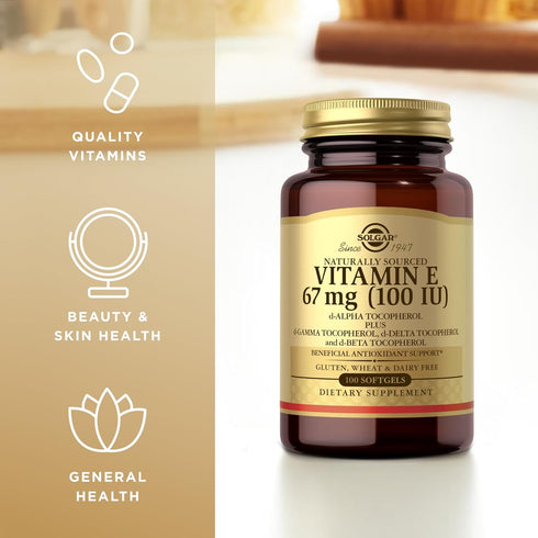 Solgar Vitamin E 67 mg (100 IU) - 100 Softgels, Pack of 2 - Antioxidant Support, Gluten & Dairy Free