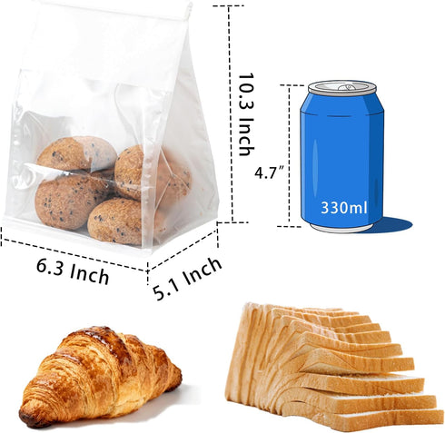 Roppolo 50 6.3 5.1 10.3 Inch Packing Pcs Bread Bags for Homemade Breads, x x Medium White Bakery Bags with Tin Tie