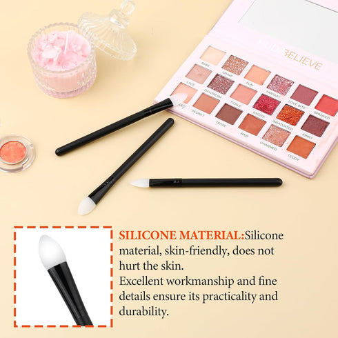 3 Pcs Eyeshadow Applicator Brush Set, Silicone Makeup Brushes for Liquid Eye Shadow and Lip Mask Application