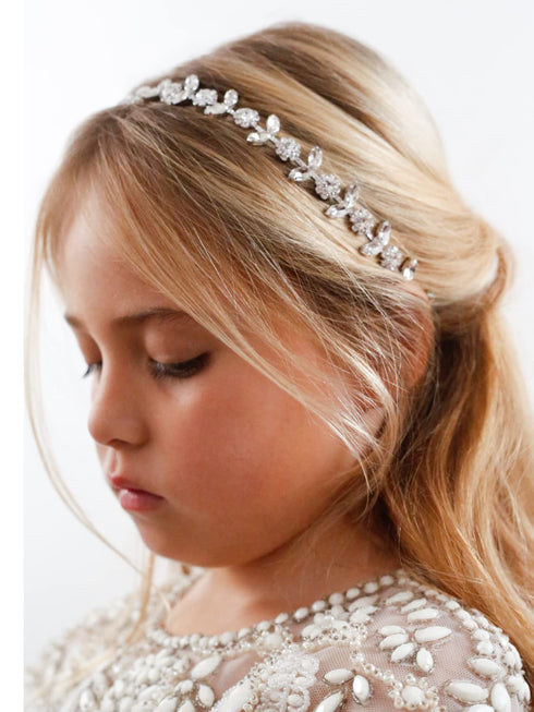 SWEETV Silver Flower Girl Headpiece for Wedding, Crystal Baby Girl Headband Flower Crown for Birthday