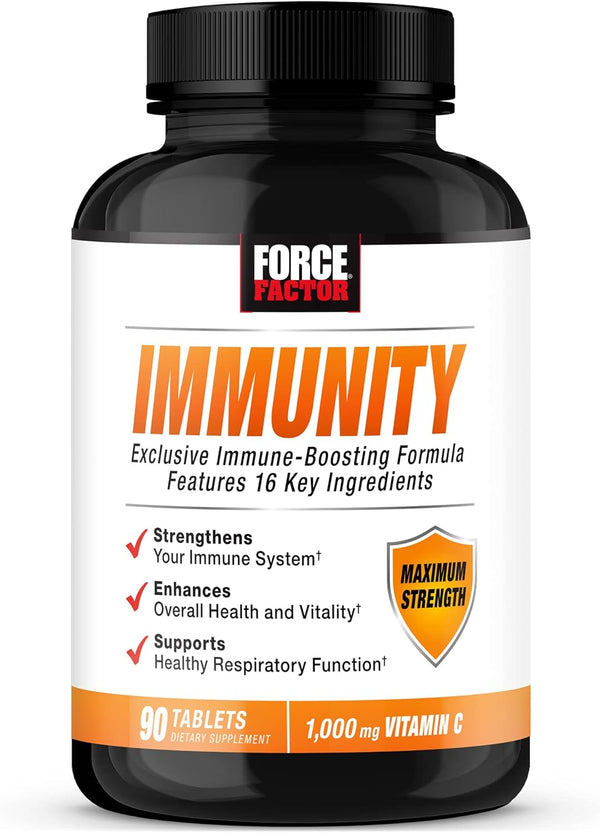 FORCE FACTOR Immunity Booster with Elderberry, 1000mg Vitamin C, Vitamin D, Zinc, Probiotics, 90 Tablets