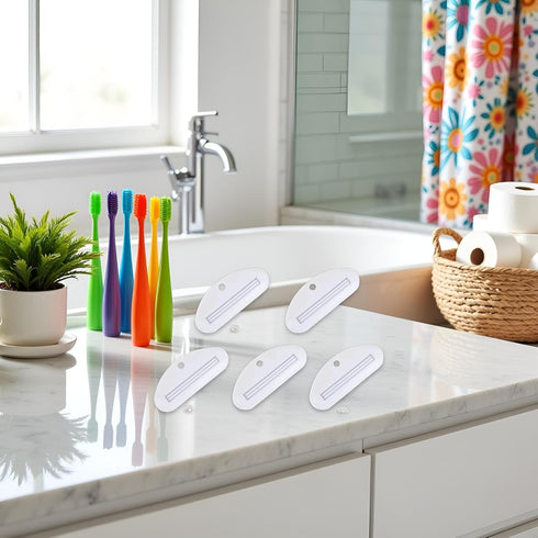 Tnyvm 5Pcs PracticalBathroom White Toothpaste Squeezer, Plastic Toothpaste Tube Squeezer Dispenser, Toothpaste Clips