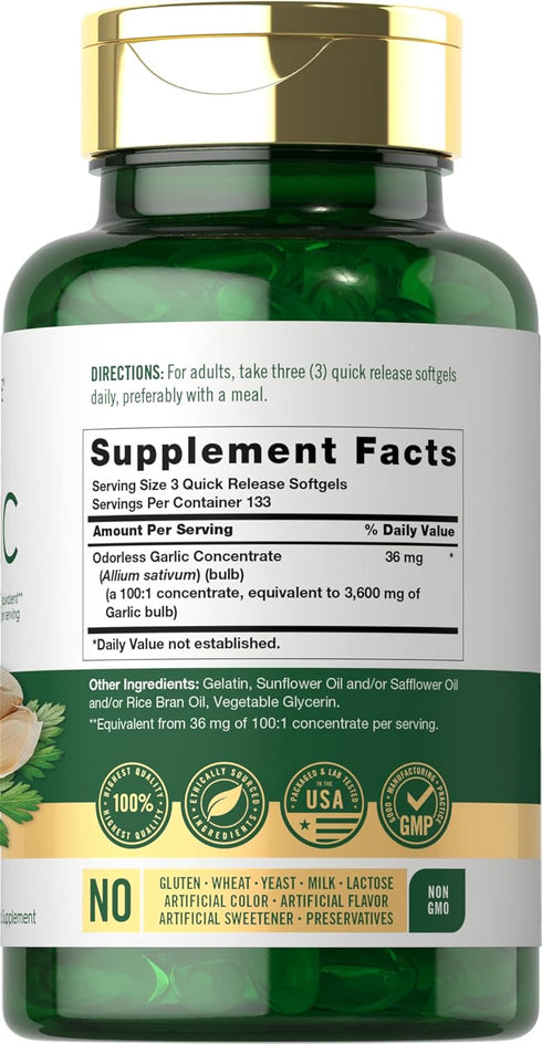 Carlyle Odorless Garlic Extract 3600mg Softgels | 400 Count | Non GMO, Gluten Free Supplement