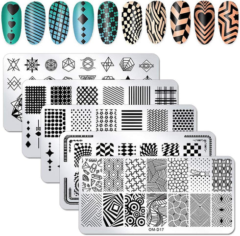WOKOTO 5Pcs Nail Plates Stamping Set with Classic Geometric Stars Nail Art Kit