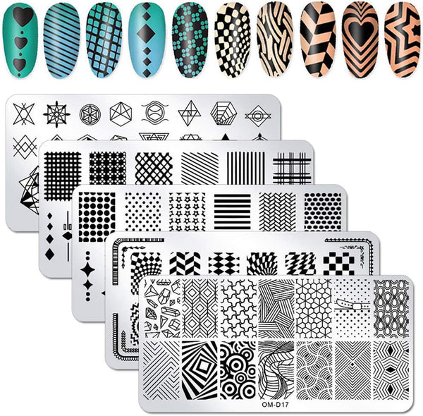 WOKOTO 5Pcs Nail Plates Stamping Set with Classic Geometric Stars Nail Art Kit