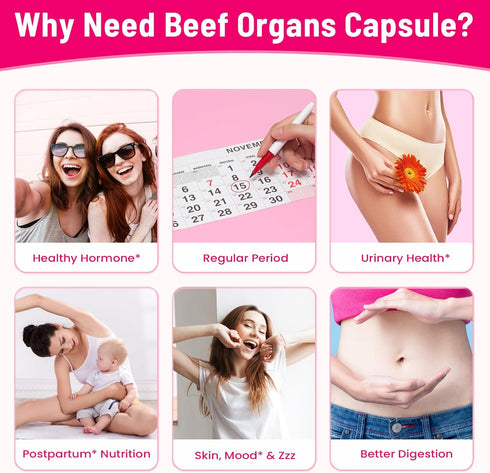 Nassiouy 12-In-1 5 2 Immune 100% 120 Beef Organ Supplement for Women - Beef Liver, Uterus, Kidney, Heart, Pancreas
