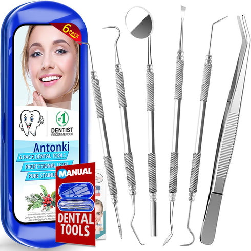 Antonki Dental Cleaning Tools, Stainless Steel Hygiene Kit with Case for Home Use