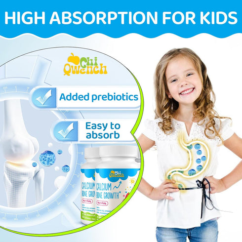 500 MG Calcium Supplement with Vitamin D3 & K2, Zinc, Magnesium & Prebiotics - Kids Vitamins for Bone Strength, 60 Tabs