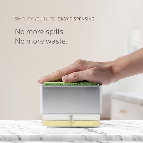 Countertop Liquid Dish Soap Dispenser + Sponge Holder with 2 x Refill Liquid Dish Soap Bundle