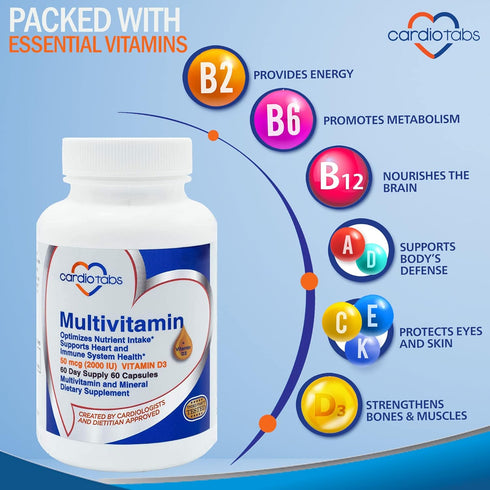 Multivitamin for Heart and Immunity - Supplements for Men & Women with B-Vitamin Complex, 60-Count Bottle