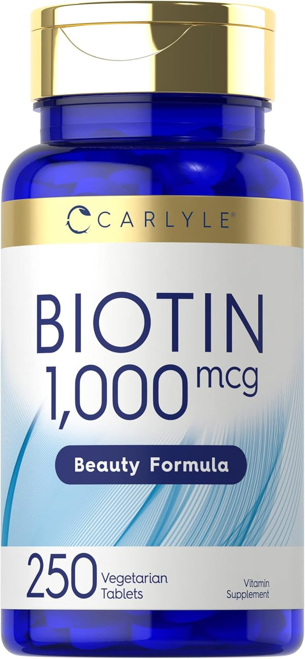 Carlyle Biotin 1000mcg, 250 Vegetarian Tablets, Non-GMO Beauty Formula Supplement